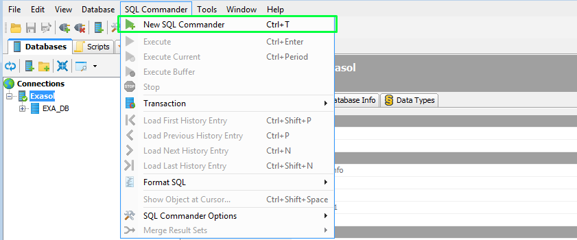 Connect DbVisualizer to Exasol - New SQL Commander